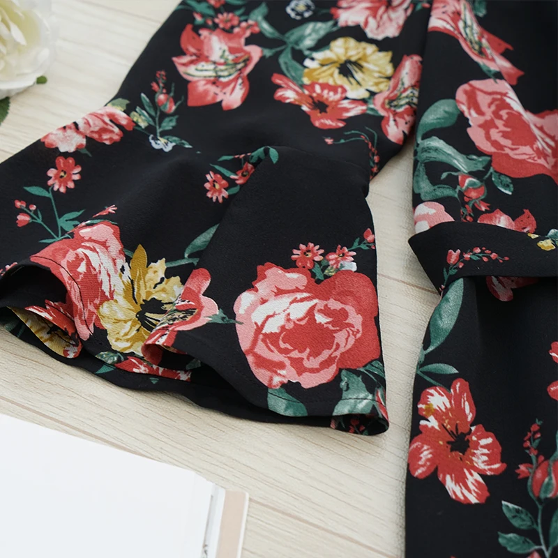 Модные цветочные boho slash шеи с расклешенными рукавами осенние женские платья с поясом S-4XL