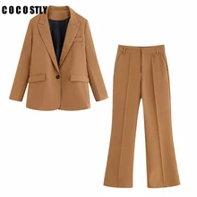 Повседневные однотонные женские брюки костюмы зубчатый блейзер с воротником куртка и брюки хаки женский офисный костюм для дам Осень высокое качество