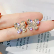 Новые изысканные роскошные Кристальные серьги-гвоздики в виде бабочки для женщин, стразы, простые темпераментные ювелирные изделия для ушей, вечерние, лучший подарок