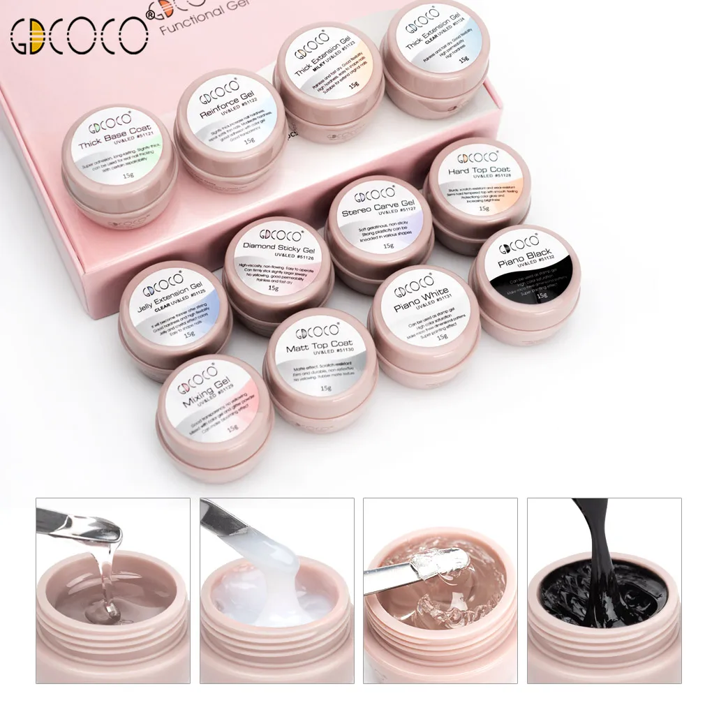 12pcs/kit Gdcoco 15ml Jelly Extension Nail Gel Milky White Basetempered