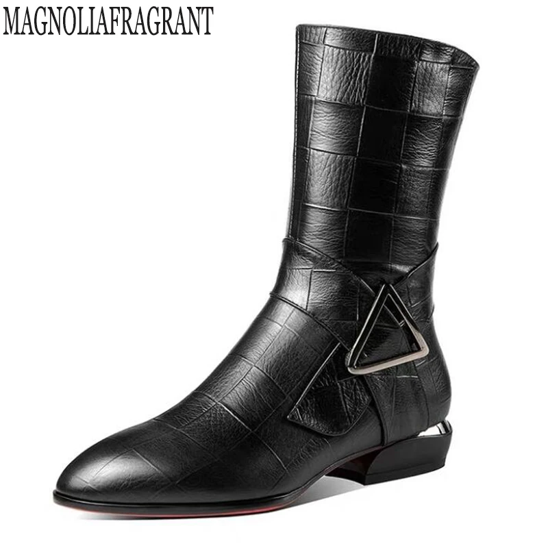 

New Fashion Women Boots Patent Leather Buckle High Heels Spring Shoes Woman Pointed Toe Rubber Ankle Boots Zapatos Mujer y529