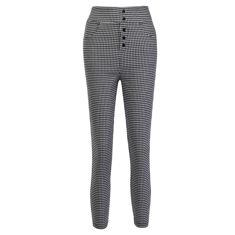 

Plaid Skinny Pants Women High Wasit 2020 Slim Stretch Ladies Pencil Trousers Black Bottoms For Woman Ankle Length Lounge Wear