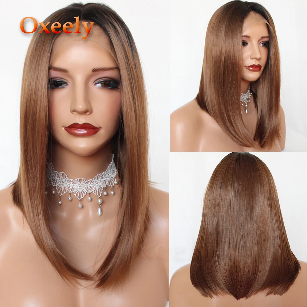 Oxeely Short Hair 1b 30 Ombre Bob Straight Wig Synthetic Lace