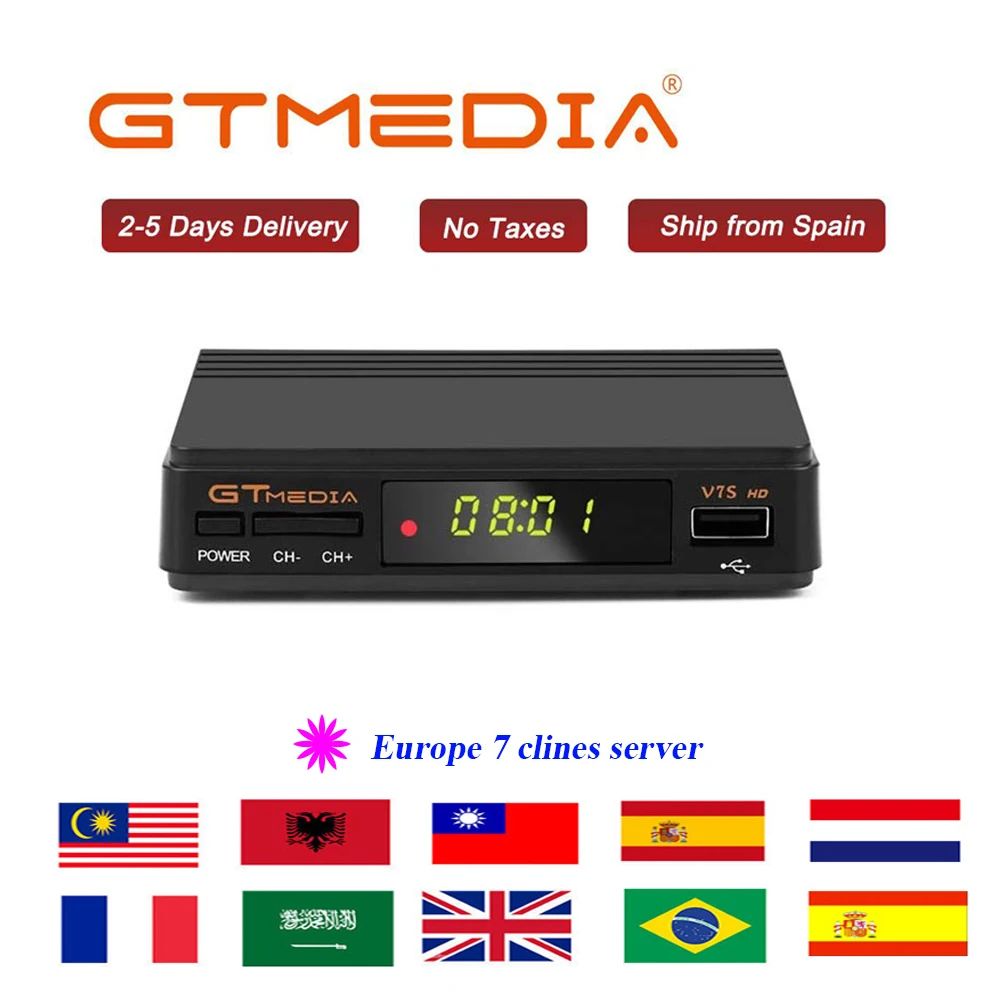 

Gtmedia V7S DVB-S2 Satellite tv receiver Freesat v7s Support PowerVu,DRE Biss key Spain Europe Cline For 1 Year cccam full HD