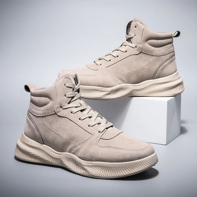 

2019 new shoes man spring Comfortable Quality High Top Shoes Men Casual Shoes suede sneakers fashion lightweight rubber