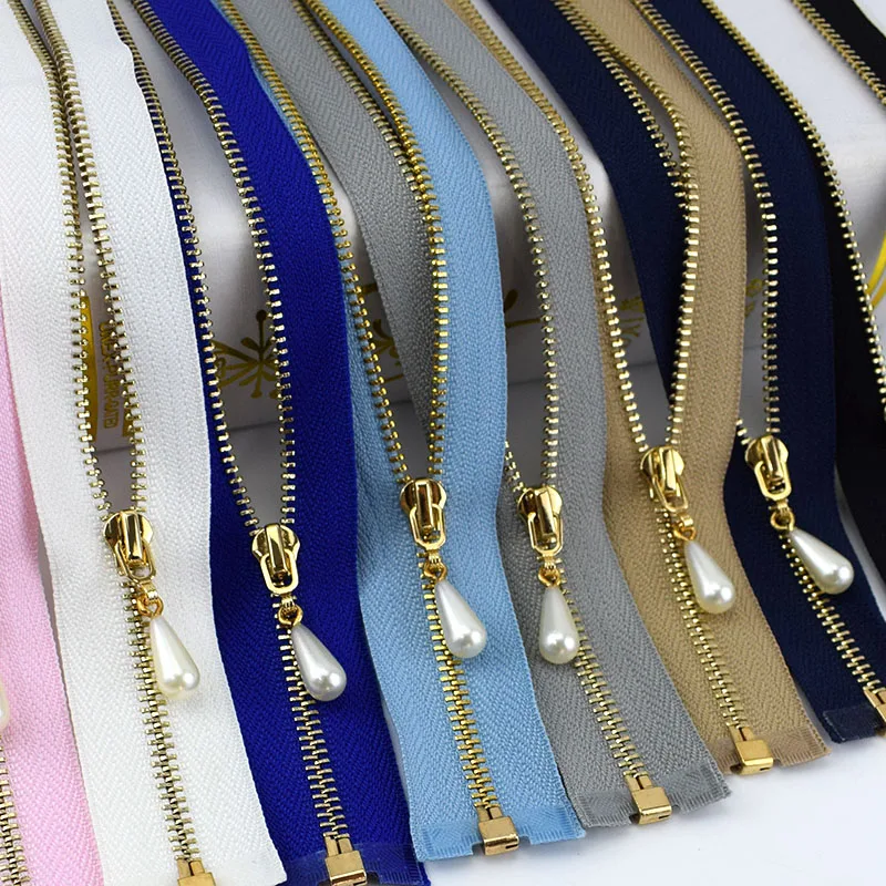 

Meetee 5/10pcs 40-70cm 3# Metal Zipper Open-End Auto Lock Gold Pearl Slider DIY Bags Purse Garment Decor Zip Sewing Accessories
