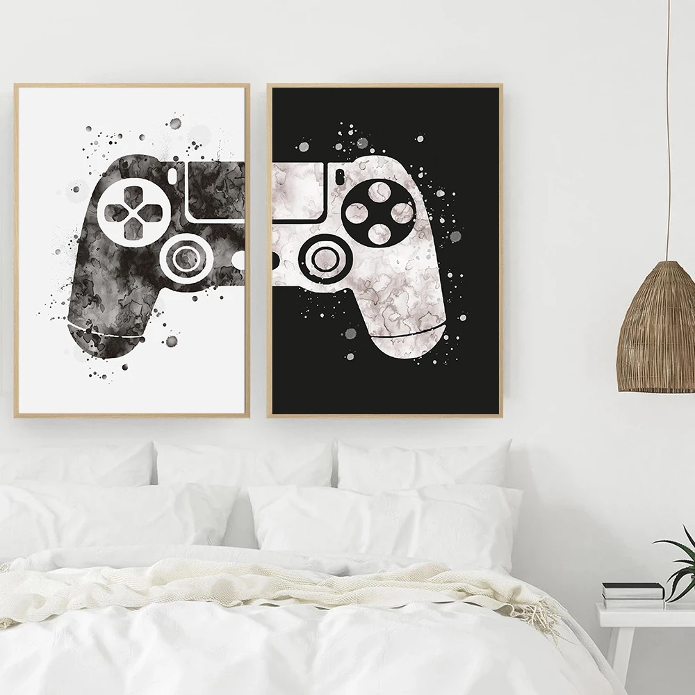 Watercolor Boys Game Posters and Prints Gamepad Illustration Wall Picture Joystick Canvas Painting for Kids Room Home Decor | Дом и сад
