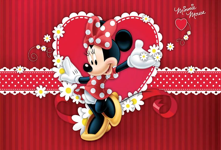 

7x5FT Red Minnie Mouse Love Heart Frame Dance Party Custom Photo Studio Backdrop Background Vinyl 220cm X 150cm