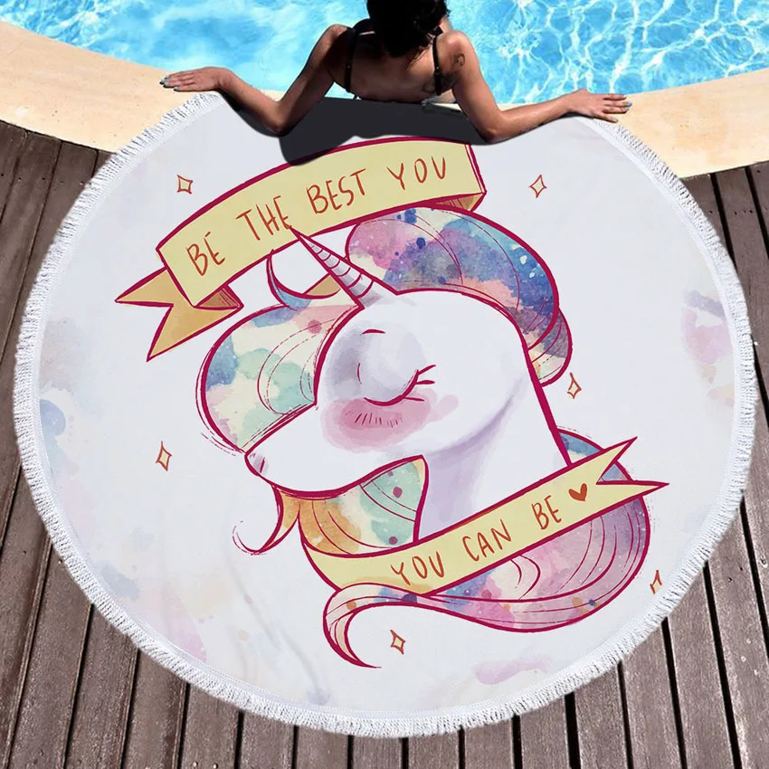 

Unicorn Round Multicolor Beach Towels Summer Cartoon Thick Bath Shower Towel 150cm Circle Beach Swim Mat Bikini Cover Serviette