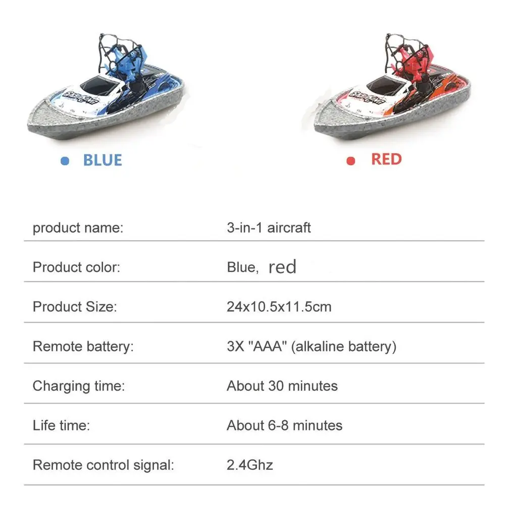 3 в 1 RC лодка Квадрокоптер/автомобиль/ховеркрафт Дрон игрушки 360 градусов флип движение jam вертолет водная гоночная лодка Дрон подарок