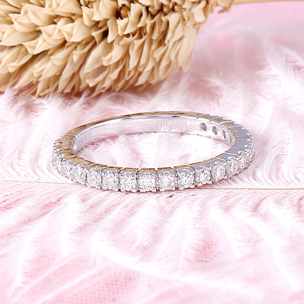 DovEggs 14 к белое золото 0.48CTW 1,9 мм ширина ремешка 1,7 мм Муассанит половина вечности обручальное кольцо защитная полоса для женщин
