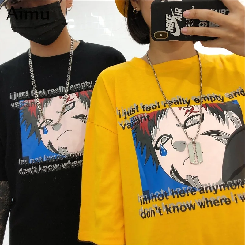 Harajuku Ulzzang, большие размеры, футболка, японский мультфильм, аниме, принт, футболки, лето, женская футболка с коротким рукавом, повседневные кавайные Топы