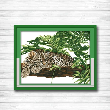 

African Tiger on the tree painting home Decor Counted Print on canvas Sets embroidery DMC 11CT 14CT Cross Stitch kits Needlework