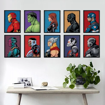 

Marvel superhero Iron Man Hulk Captain America retro pop style family wall decoration painting poster Canvas material o203