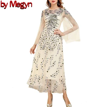 

2020 spring summer high Fashion dress runway Designer Women fashion party women dress Embroidery long sleeve Dress