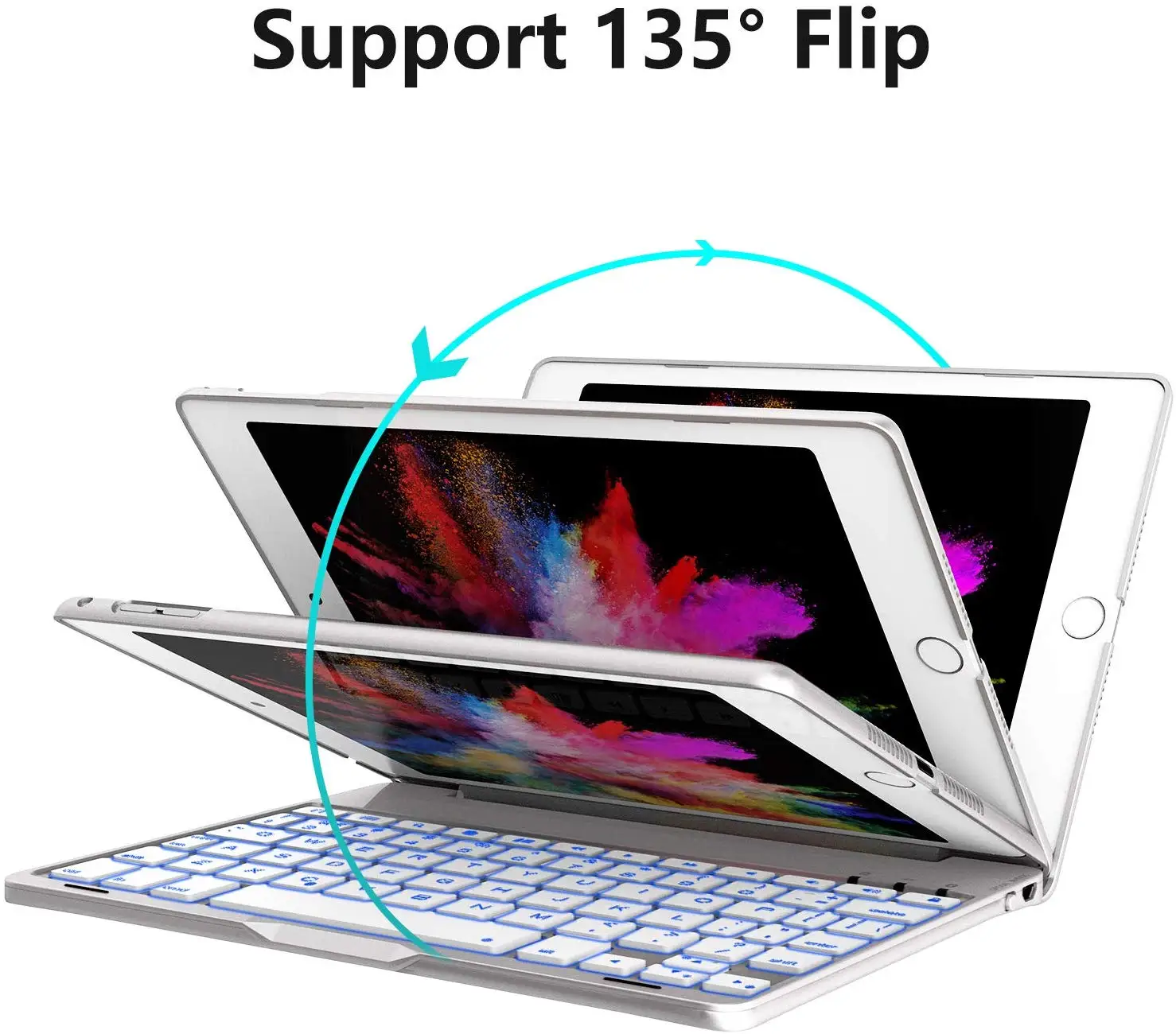 

iPad Mini 5 Mini 4 Keyboard 135 Degree Flip 7 Color Backlit Aluminum Shell Smart Folio Keyboard Case with Auto Sleep/Wake