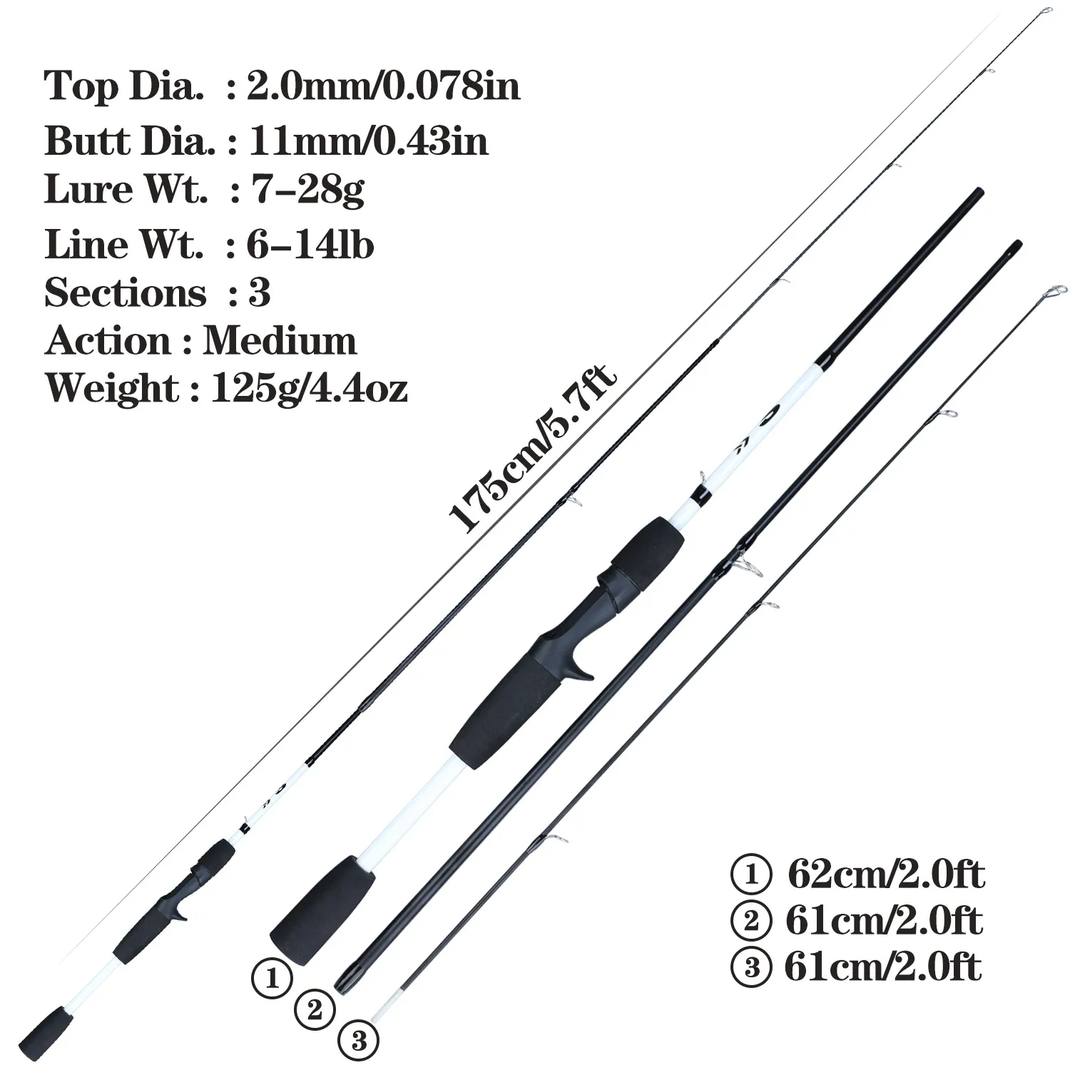 Sougayilang 1.75m Fishing Rod Combo 3 Section Carbon Casting Fishing Rod with 12+1BB Baitcasting Reel Fishing Tackle Kit Pesca