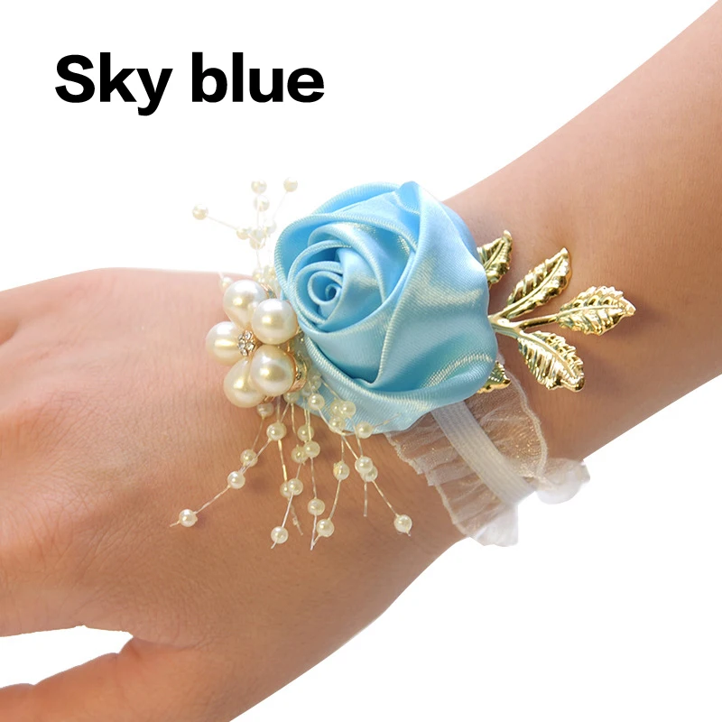 Girls Bridesmaid Wrist Flowers Wedding Prom Party Boutonniere Satin Rose Bracelet Fabric Hand Flowers Wedding Supply Accessories