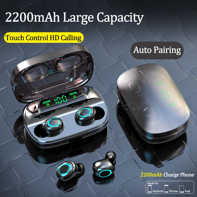 Online LED Cuffie Bluetooth Auricolari Bluetooth Trasduttore Auricolare Senza Fili Cuffie con Cancellazione del Rumore Cuffie HD Chiamata TWS auricolari Auricolari Bluetooth Impermeabile V5.0