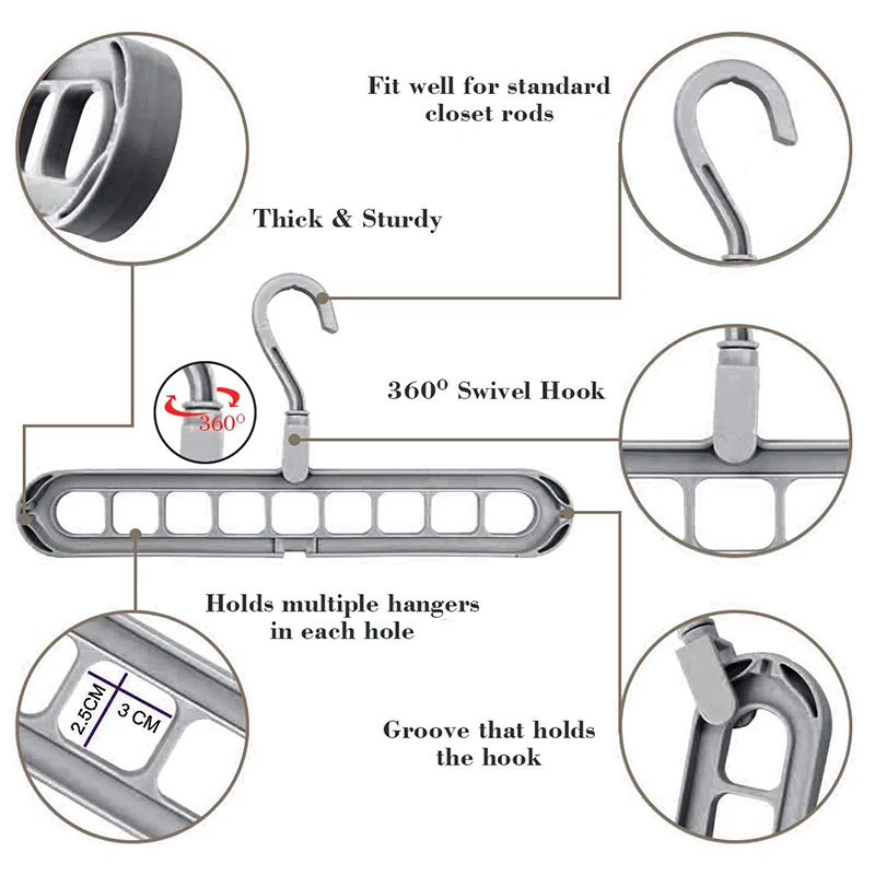 Волшебные вешалки-органайзер, вращающиеся Противоскользящие вешалки, компактные вешалки, складные вешалки для хранения одежды, упаковка из 5 стандартных вешалок Han