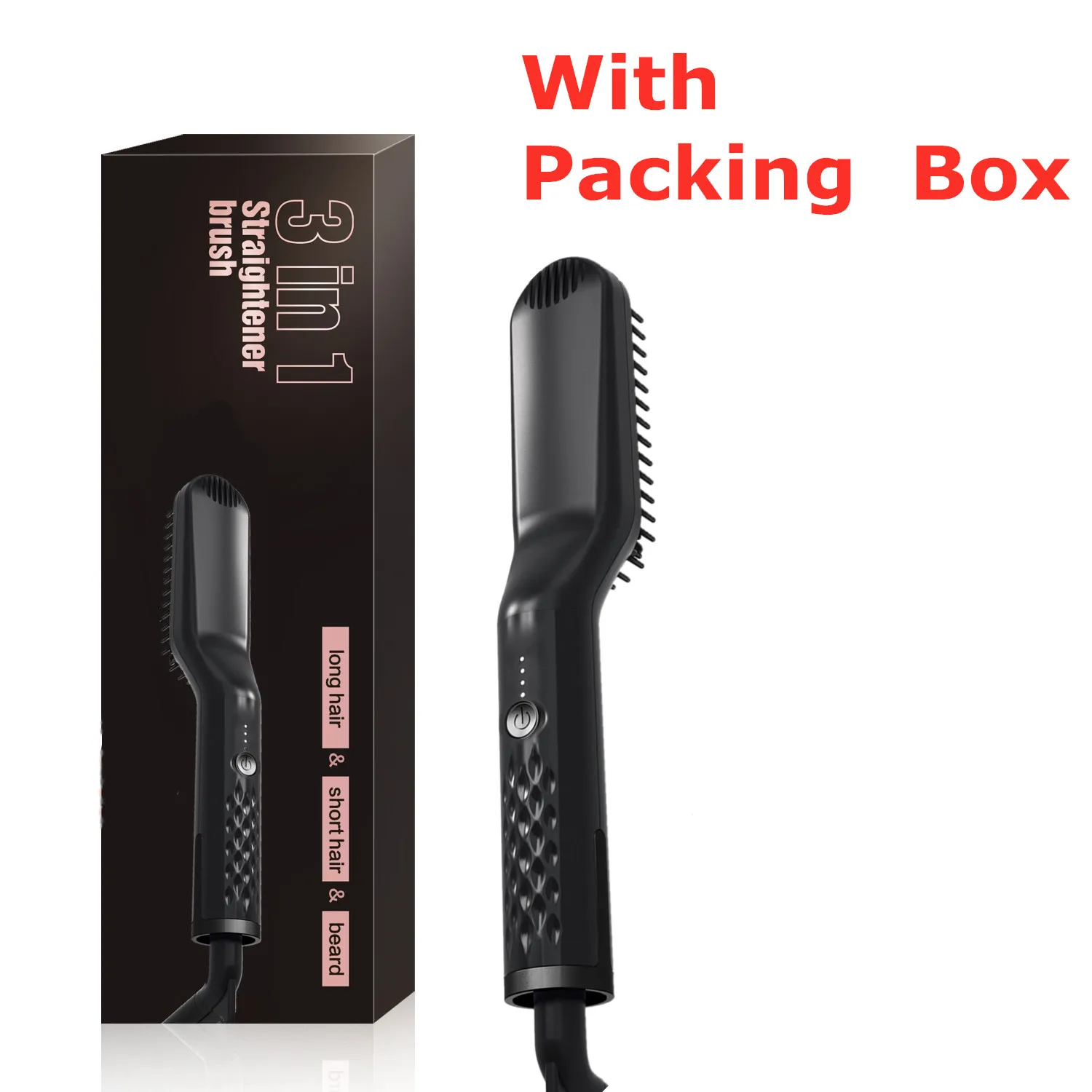 Black with box Портативная щетка для выпрямления волос с двойным напряжением 110-220 В, Электрический температурный гребень для бороды, кудрявый прямой стайлер для волос, массажер для головы - Цвет: Black with box