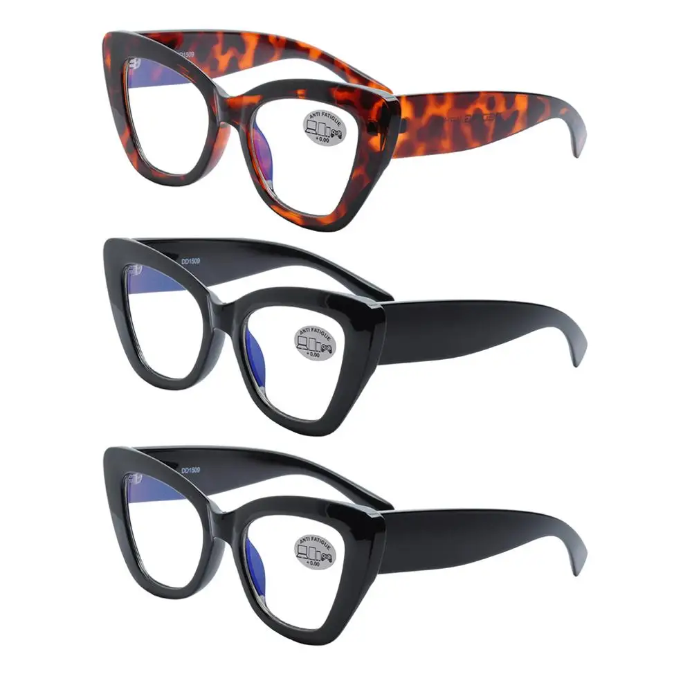 black2tortoise1 3 шт., кошачий глаз, анти-синий светильник, очки, модные кошачий глаз, большие размеры, компьютерные очки для чтения, женские плоские зеркальные очки DD1509 - Цвет оправы: black2tortoise1