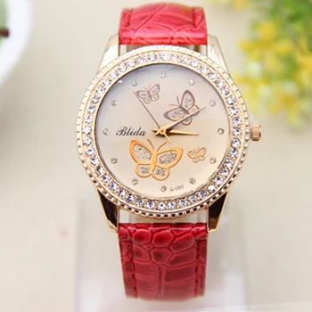 

New Fashion Leather Strap Butterfly Wrist Watches for Women Rhinestone Dress Quartz Watch Ladies Girls Watch Clock Relogios