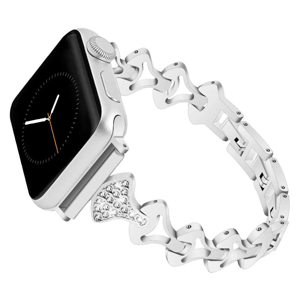 Браслет с бриллиантами, ремешок для apple watch, серия 5, 4, 3, ремешок из нержавеющей стали, 38 мм/40 мм/42 мм/44 мм, ремешок для apple watch, женский ремешок