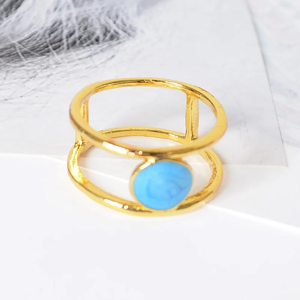 Персонализированные винтажные натуральные голубой бирюзовый кольца для мужчин и женщин античное серебро титан двойной слой мужское кольцо ювелирные изделия