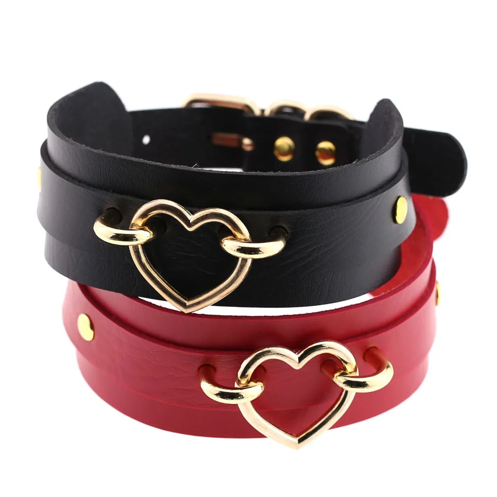 

New Style European And American Style Cool Wild Cool Heart Peach Heart Double Layer PU Leather Neck Ring Slave-Bound Bandana