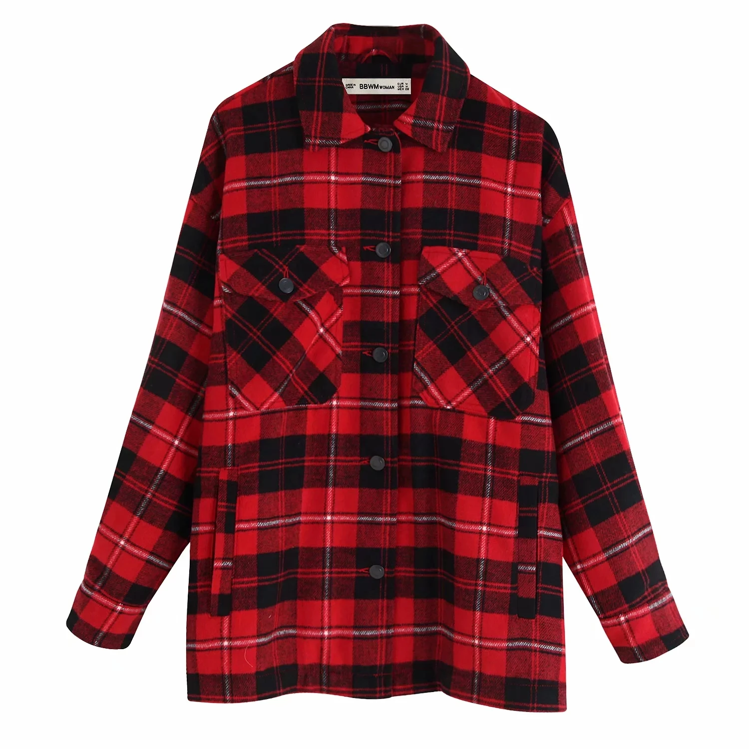 Goedkoop Herfst Rode Plaid Jassen En Jassen Vrouwen Streetwear Fashion Lange Mouwen Office Jassen Oversized Bovenkleding 2019