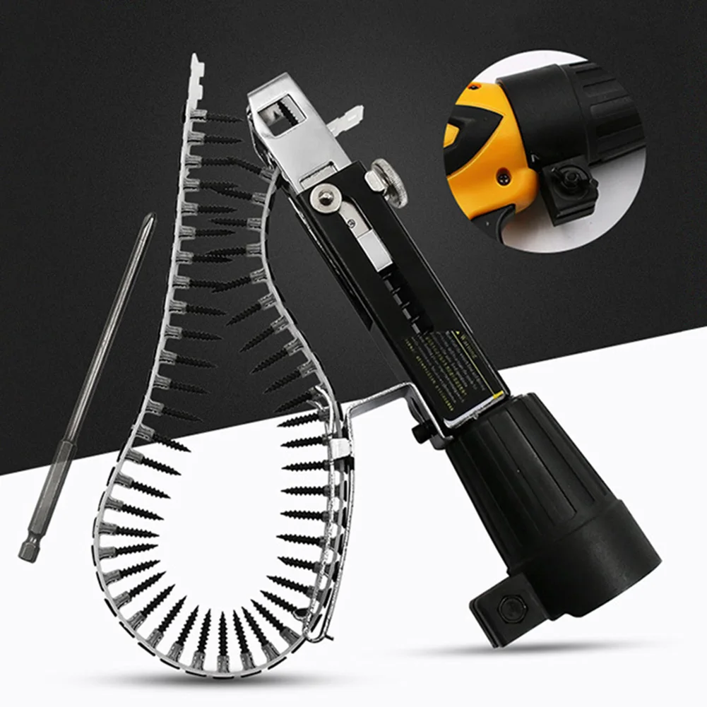 

Automatic Screw Spike Chain Nail Gun Adapter Screw Gun for Electric Drill Woodworking Tool Auto Feed Screwdriver Tape