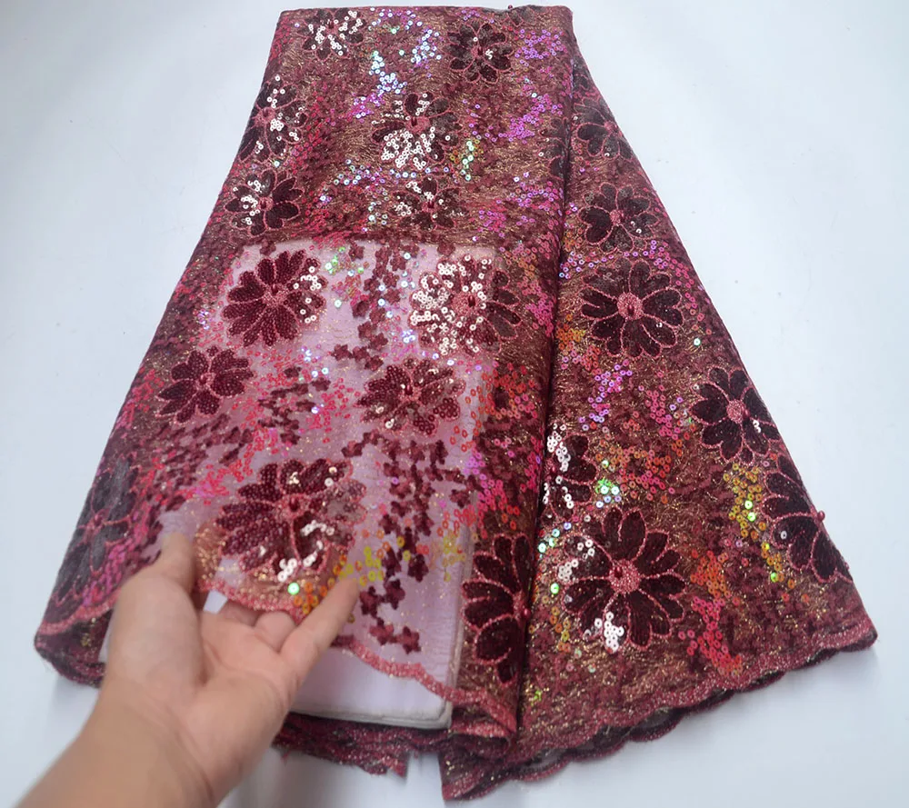 

2019 Colorful New Design African Lace Fabric High Quality French Nigerian Embroidered Tulle Lace Fabric With Sequins