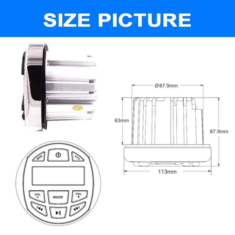 US $104.85 Marine Radio Audio Boat Stereo Bluetooth Receiver Car MP3 Player3 Waterproof Marine SpeakersFM Antenna For ATV UTV Motorcycle