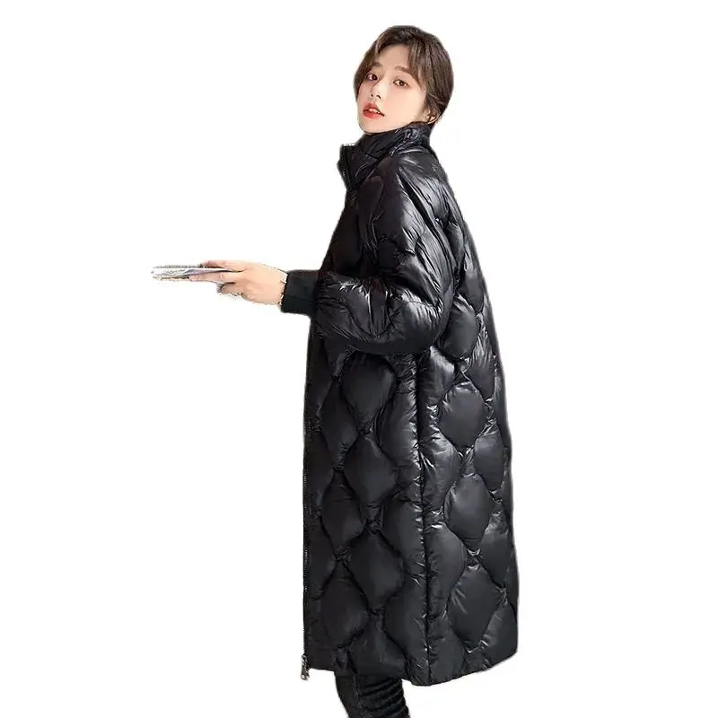 Women's Down Jacket Parka Female Bright Glow Winter Cotton Quilted Coats Space metallic luster long Ladies Clothes