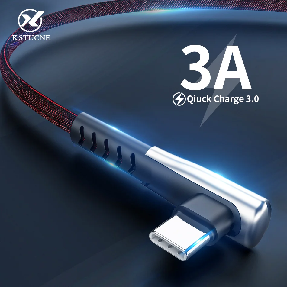 Кабель USB Type C 90 градусов зарядный шнур для Samsung Oneplus 7 Pro Быстрая зарядка USBC кабель c