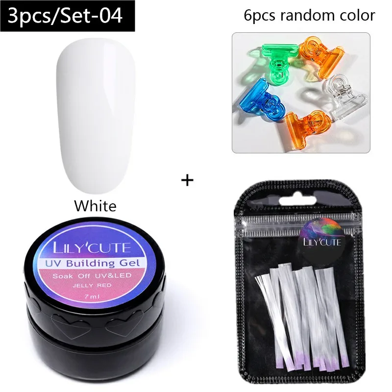LILYCUTE 20ml Poly Extension Gel Kit Quick Building Gel White Clear LED Acrylic Builder Nail Tips Nail Art Gel Brush Tool Set - Цвет: 3pcs-LC04