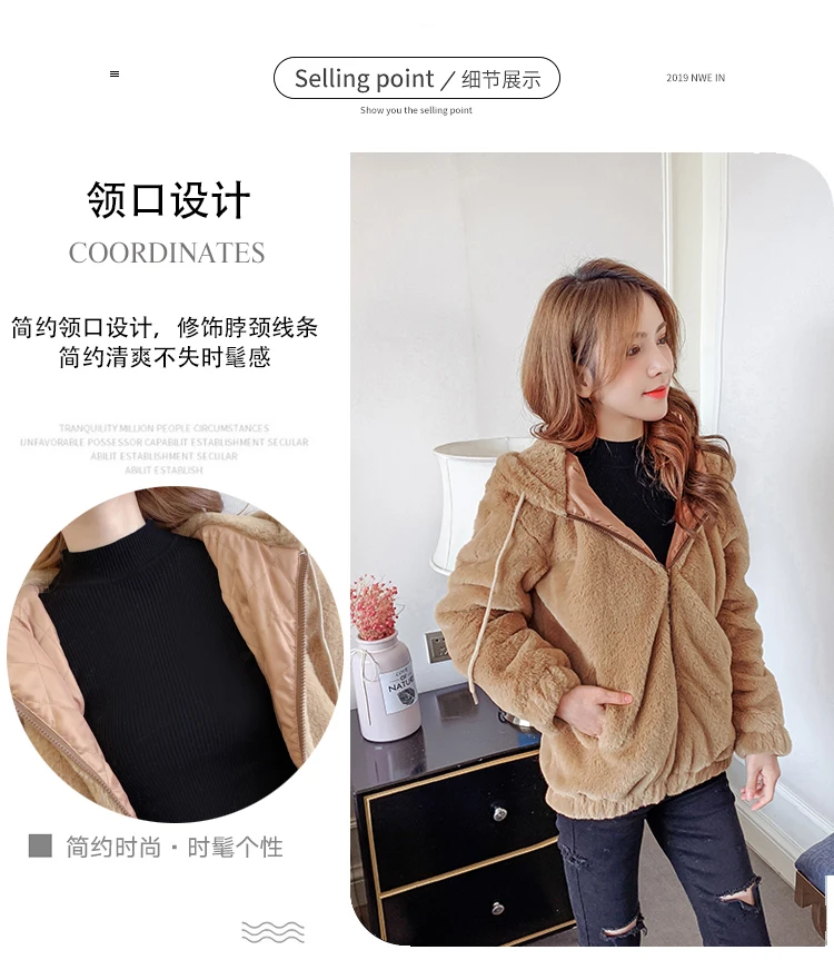 Rurouisbeir Winter New Korean Loose Plush Long Sleeves Velvet Fur Sweatershirt Hooded Jacket Female Coat