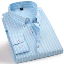 Натуральный хлопок высокое качество Для мужчин's "Оксфордский стиль", с длинными рукавами платье в полоску рубашка мягкие топы на пуговицах обычные строгая Повседневная рубашка