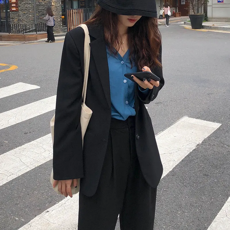 3 цвета, корейский стиль, длинный рукав, однотонный Блейзер, Женская куртка и пальто, однобортный, винтажный, блейзер для женщин(X1067