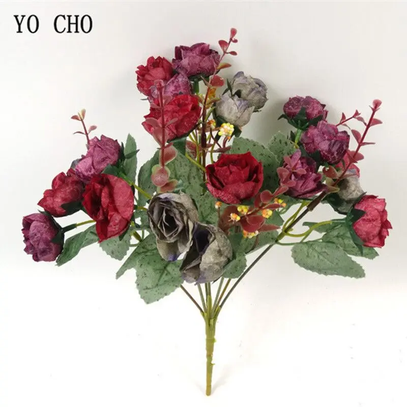 YO CHO 21HeadS Шелковая Роза искусственная цветок для украшения дома алмазные Сияющие