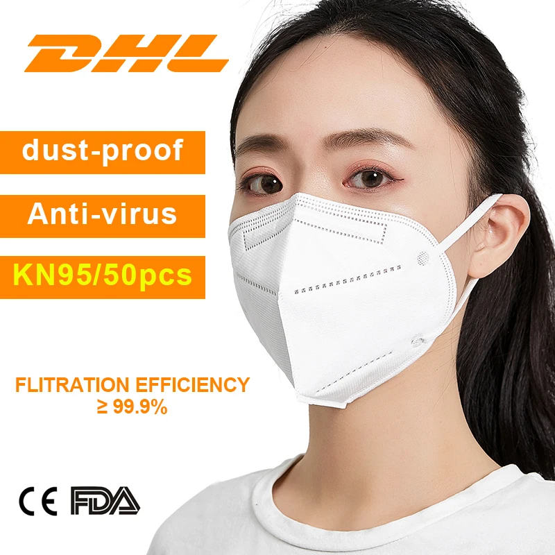 

50PCS KN95 Dust Mask FFP2 Masks N95 Protect Anti Dust Mask 99% Filtration Disposable Mask for Dust Particles Pollution Fast Ship