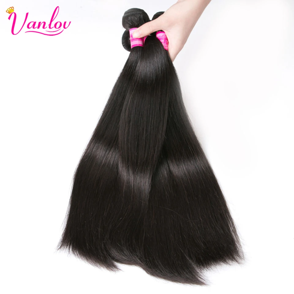 Vanlov Straight Hair Bundles Brazilian Hair Human Hair Weave Bundles Natural Jet Black Hair Bundles Extensions Remy 34 Lots (3)