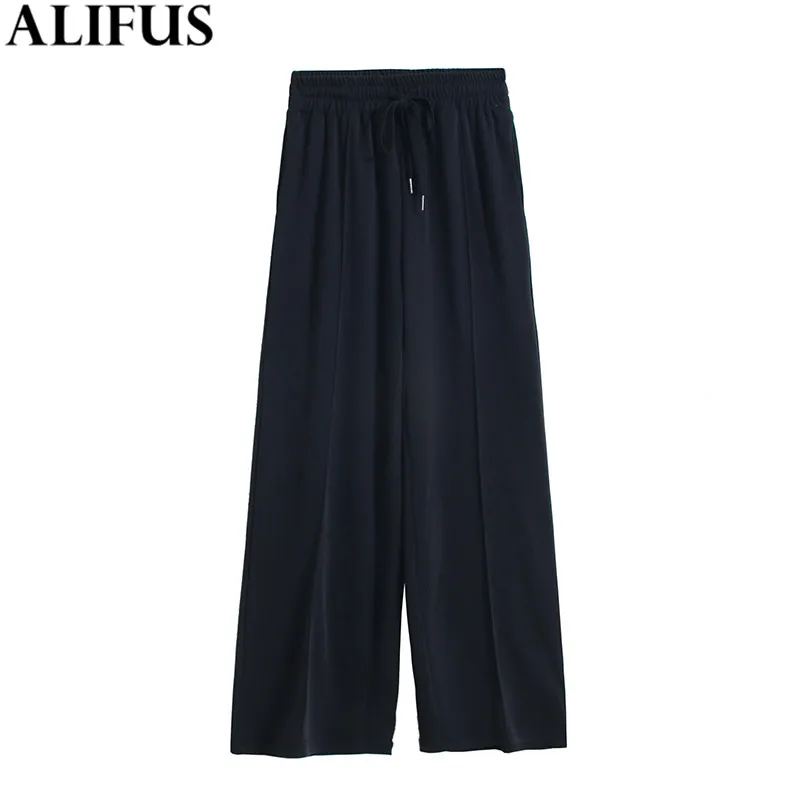 

Fashion Za Women 2019 Autumn Casual Solid Color Wide Leg Pants Female Loose Chic Elastic Trousers for Women's Clothing