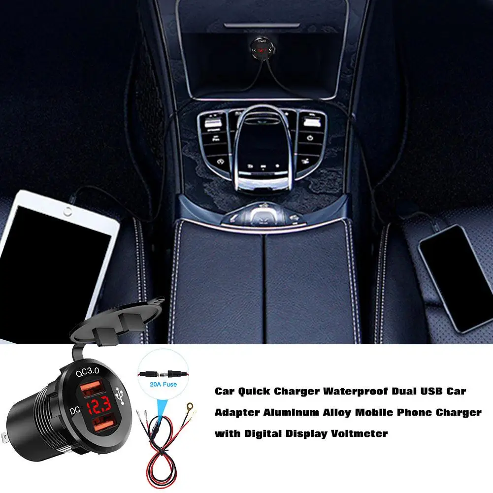 Автомобильное быстрое зарядное устройство водонепроницаемый двойной USB автомобильный адаптер зарядное устройство для мобильного телефона с цифровым дисплеем вольтметр автомобильное зарядное устройство