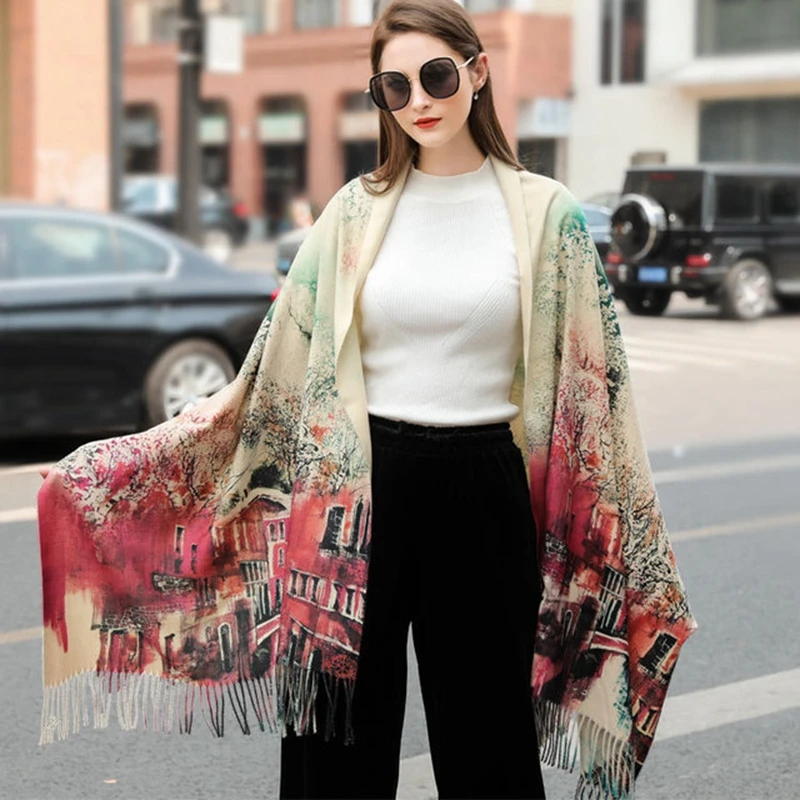 style 4 Новые зимние женские кашемировые шарфы обертывания люксовый бренд толстые теплые масляные краски пашмины шарф Дамский шарф шаль негабаритных размеров - Цвет: style 4