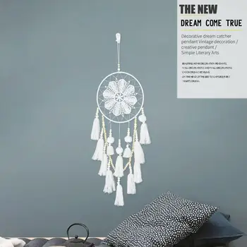

Wind Chimes Bohemia Style Dreamcatcher Ornament Party Home Decoration Handmade Dromenvanger White Feathers Lace Romantic Tassel