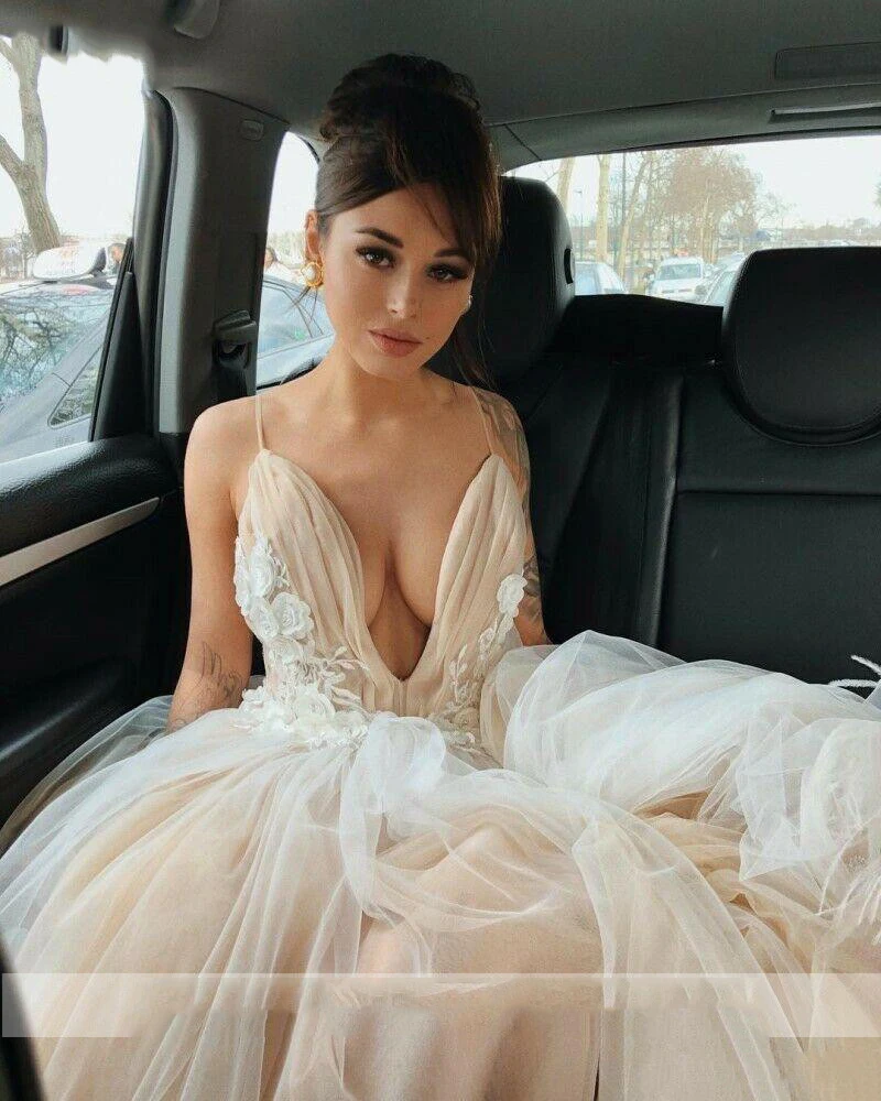 Свадебное платье на тонких бретельках vestidos de novia Boho Свадебное платье с аппликацией кружевное ТРАПЕЦИЕВИДНОЕ пляжное платье невесты