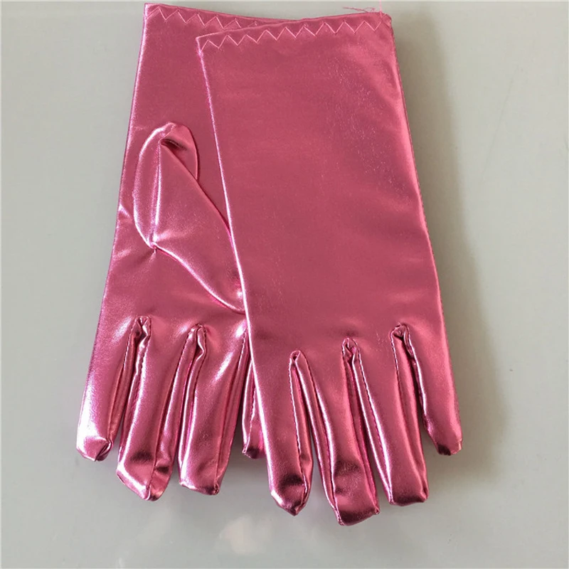 Pink Мужские и женские короткие кожаные перчатки золотого и серебряного цвета, модные вечерние наручные перчатки, блестящие яркие сценические перчатки для мужчин и женщин - Цвет: Pink