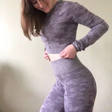 Камуфляж Бесшовные Йога топ с длинными рукавами и отверстиями для больших пальцев тренировки Топ с камуфляжным принтом для Женский для фитнеса и зала укороченный топ спортивные, для тренажерного зала, футболка